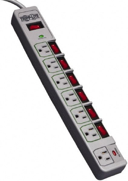 7 Outlets, 120 VAC15 Amps, 8' Cord, Power Outlet Strip