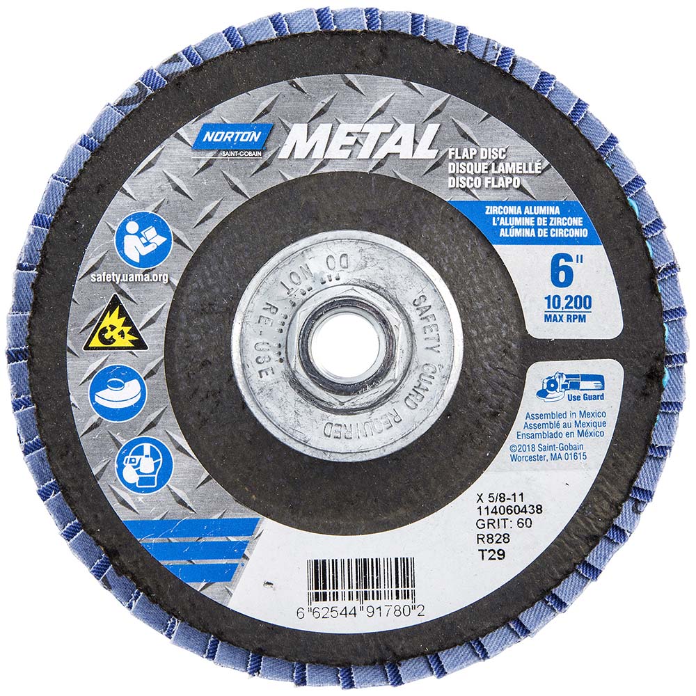 Norton Flap Disc 6" Dia, 60 Grit, Zirconia Alumina, Type 29 MSC Direct