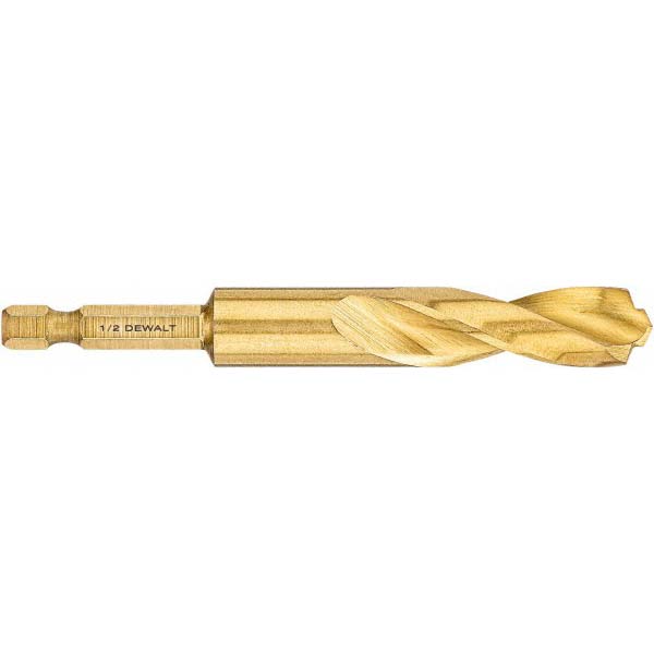 DeWALT Mechanics Drill Bit: 1/2" Dia, 135 , High Speed Steel, Straight-Cylindrical Shank, Pilot Point - TiAlN Finish, 4" OAL, RH Cut | Part #DD5132