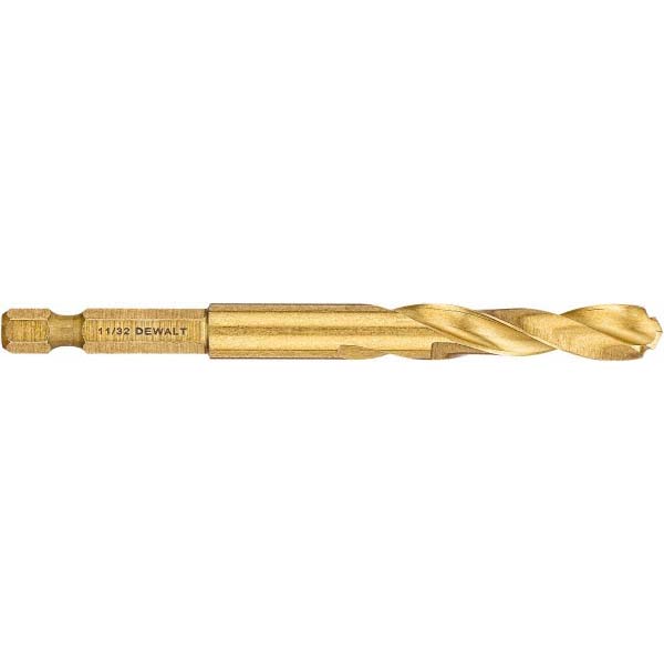 DeWALT Mechanics Drill Bit: 11/32" Dia, 135 , High Speed Steel, Straight-Cylindrical Shank, Pilot Point - TiAlN Finish, 4" OAL, RH Cut | Part #DD5122