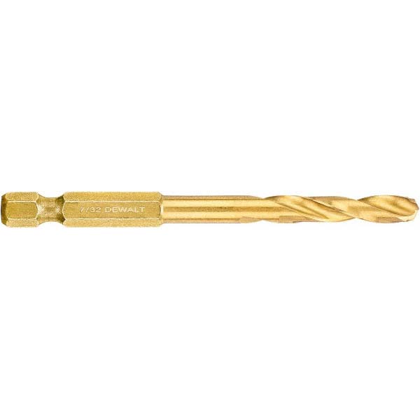 DeWALT Mechanics Drill Bit: 7/32" Dia, 135 , High Speed Steel, Straight-Cylindrical Shank, Pilot Point - TiAlN Finish, 3-7/64" OAL, RH Cut