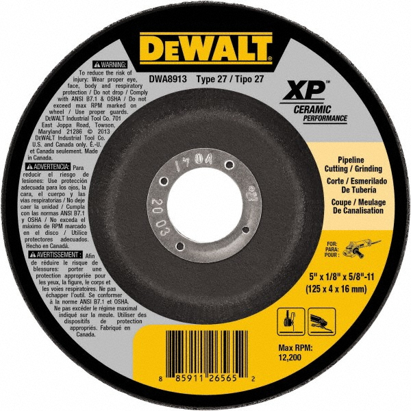 Photos - Abrasive Wheel / Belt DeWALT Depressed-Center Wheel: Type 27, 5" Dia, 0.0500" Thick, 5/8-11 Hole, Ceramic - Resinoid Bond, 12200 Max RPM | Part #D 