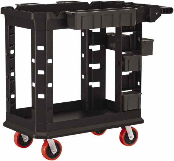Shelf Utility Cart: 34-13/16" Long, 19-1/2" Wide, Structural Foam, 500 lb Capacity, Gray - Swivel, Polyurethane Wheels
