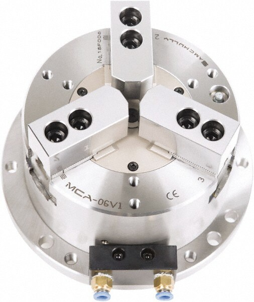 Air Power Lathe Chuck: 203 mm Dia, 3 Jaws, Plain Back Mount