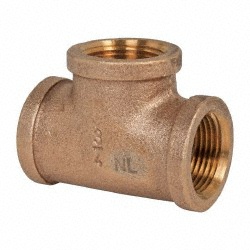 Brass Pipe Tee: 3/4" Fitting, Threaded, FNPT x FNPT, Class 125, Lead Free - FNPT x FNPT Ends, 125 psi, Uncoated, Class 125