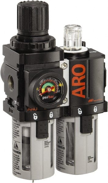 ARO/Ingersoll-Rand C38121-600 FRL Combination Unit: 1/4 NPT, Miniature, 2 Pc Filter/Regulator-Lubricator with Pressure Gauge 