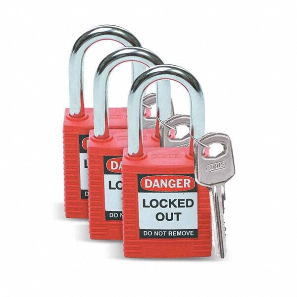 Lockout Padlock: Keyed Alike, Key Retaining, Nylon, Nylon Shackle, Red