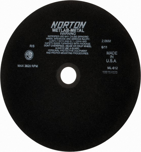 Norton 66253322154 Cut-Off Wheel: 12" Dia, 5/64" Thick, 1-1/4" Hole, Aluminum Oxide Image