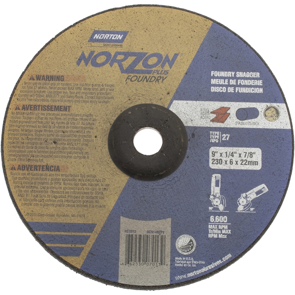 Norton 66253007013 Depressed Center Wheel: 9" Dia, Ceramic Image