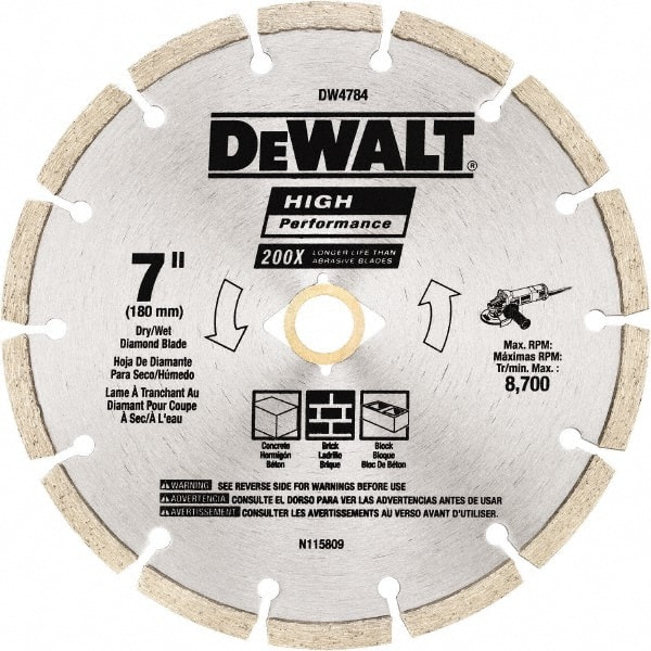 Dewalt DW4784 Wet & Dry Cut Saw Blade: 7" Dia, 5/8 & 7/8" Arbor Hole 