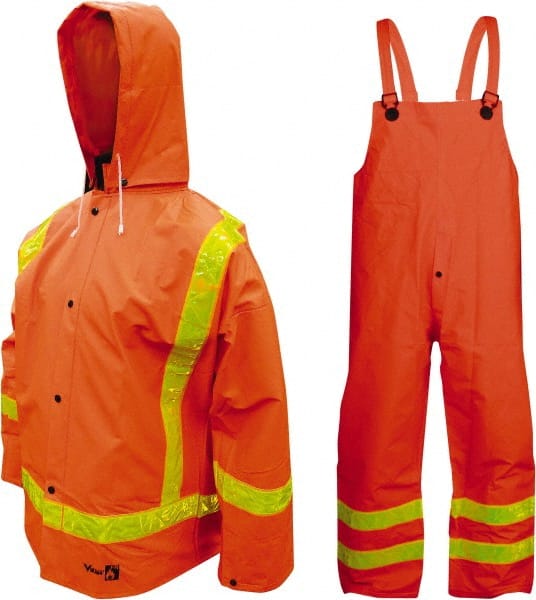 Viking 2110FR-L Suit with Pants: Size L, CSA Z96-09 Class 1, Level FR, High-Visibility Orange, Polyester & PVC 