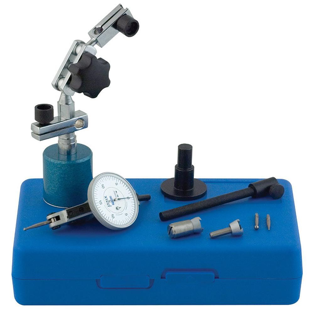 Test Indicator Kit: 9 Pc, 0.06" Measuring Range, 1-1/2" Dial Dia, 0-15-0 Dial Reading