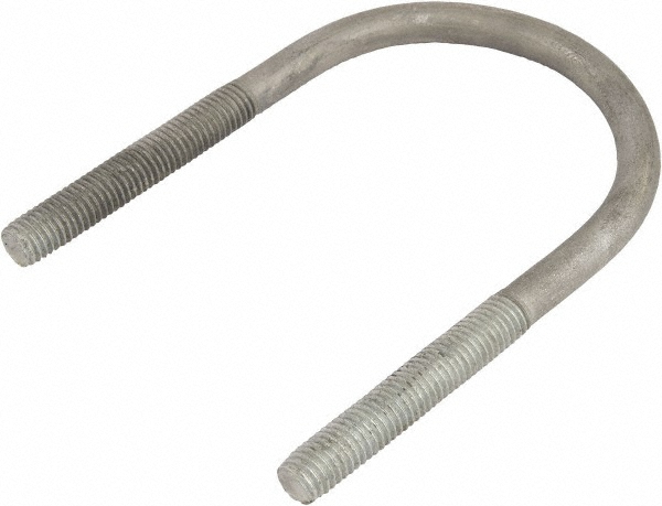 Round U-Bolt: Without Mount Plate, 3/8-16 UNC, 2-1/2" Thread Length, for 2" Pipe, Steel - 2-1/2" Thread Length, 2-7/16" Wide, Grade Grade 2 (Nut) Steel