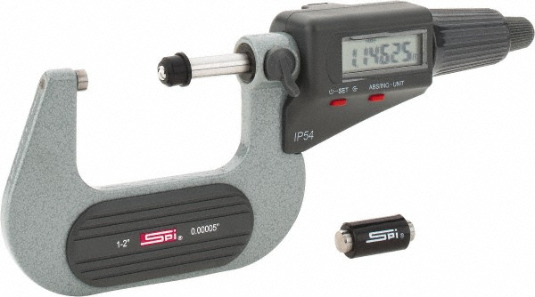 Electronic Outside Micrometer: 2" Max, Carbide-Tipped Face, IP54