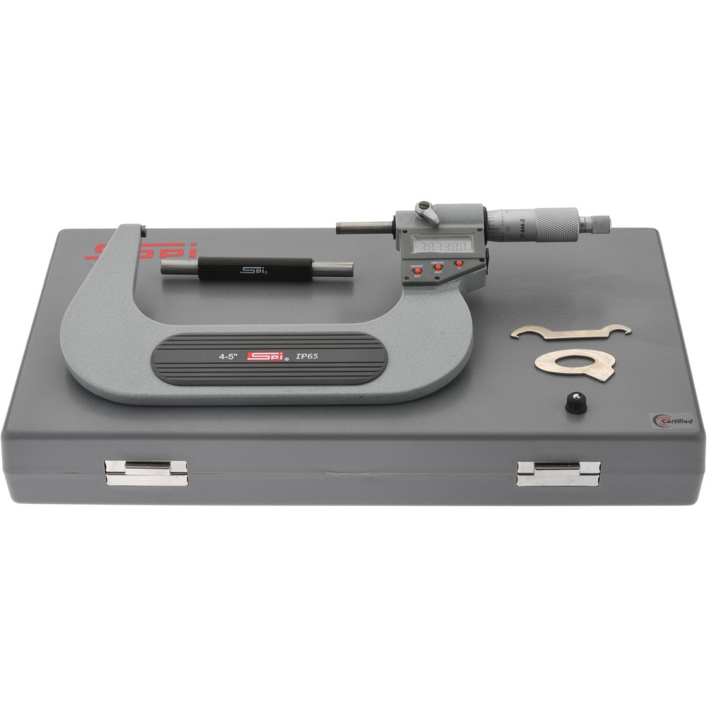 SPI MS170309045 Electronic Outside Micrometer: 5", Carbide Tipped Measuring Face, IP65 Image