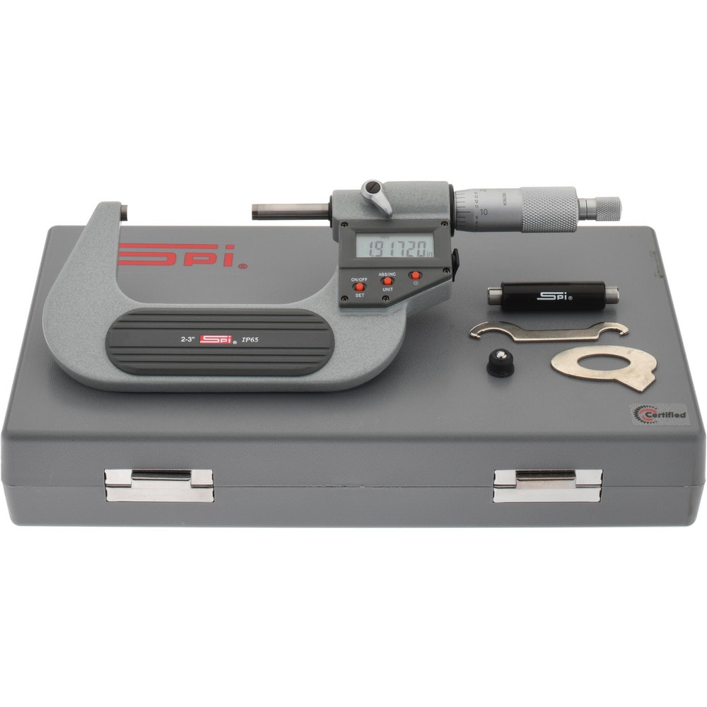 SPI MS170307043 Electronic Outside Micrometer: 3", Carbide Tipped Measuring Face, IP65 Image