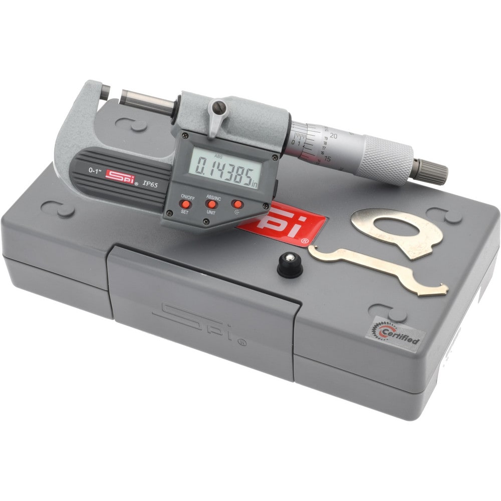 SPI MS170224023 Electronic Outside Micrometer: 1", Carbide Tipped Measuring Face, IP65 Image