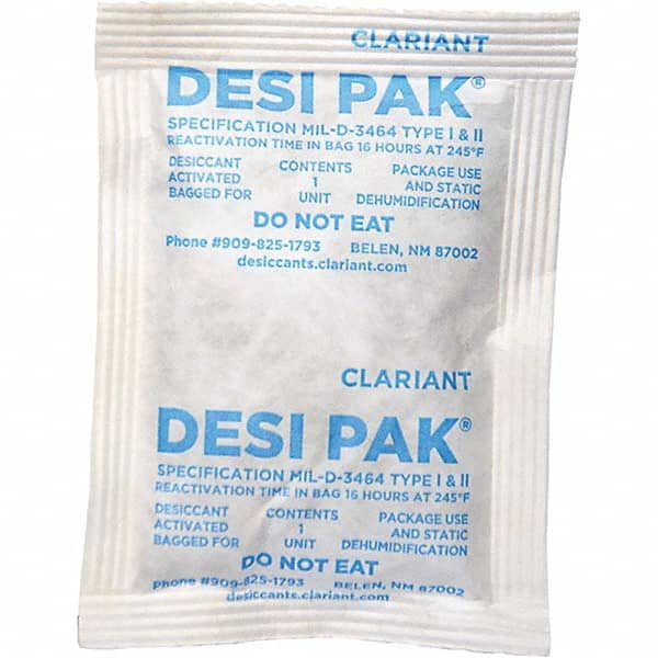 Desiccant Packets; Material: Clay ; Packet Size: 1 oz ; Container Type: Pail ; Area Protected: 0.83ft3 ; Number of Packs per Container: 300 ; UNSPSC Code: 41123003