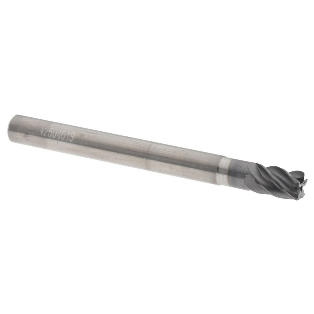 Corner Radius End Mill: 3/16" Dia, 1/4" LOC, 38 deg Helix, Corner Radius End, Centercutting Series HS