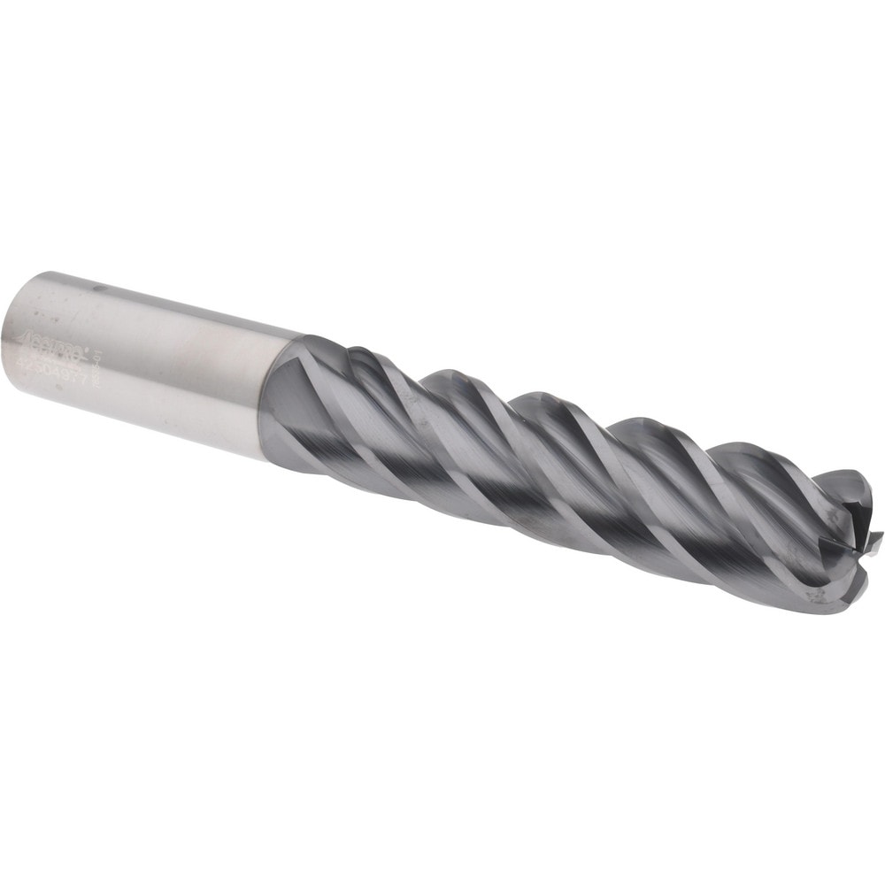 Corner Radius End Mill: 1" Dia, 4-1/4" LOC, 38 deg Helix, Corner Radius End, Centercutting Series HS