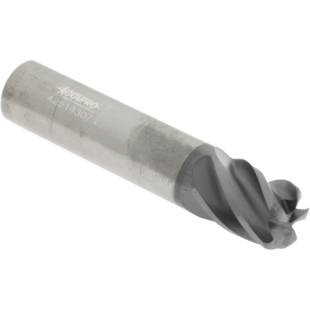 Accupro 6502989 Corner Radius End Mill: 1/2" Dia, 5/8" LOC, 0.09" Radius, 5 Flutes, Solid Carbide 