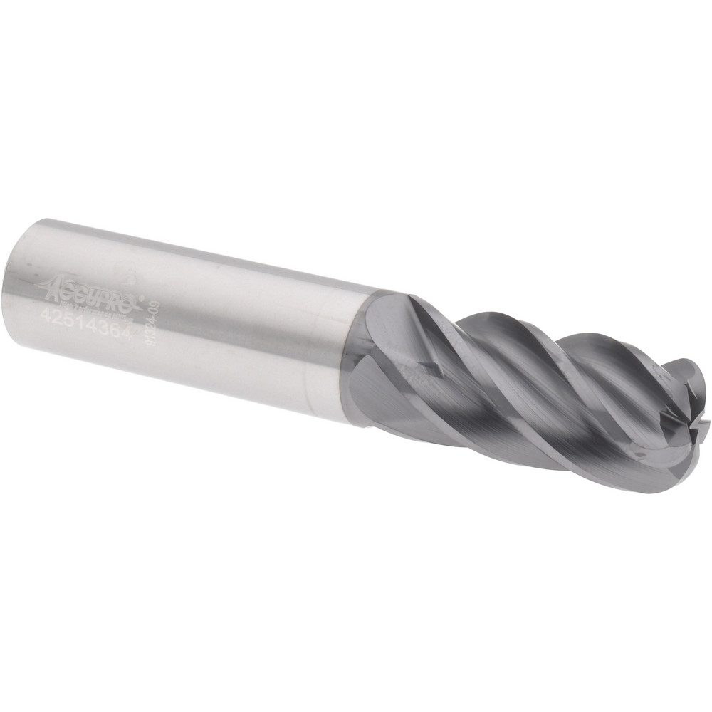 Corner Radius End Mill: 3/4" Dia, 1-5/8" LOC, 38 deg Helix, Corner Radius End, Centercutting Series HS