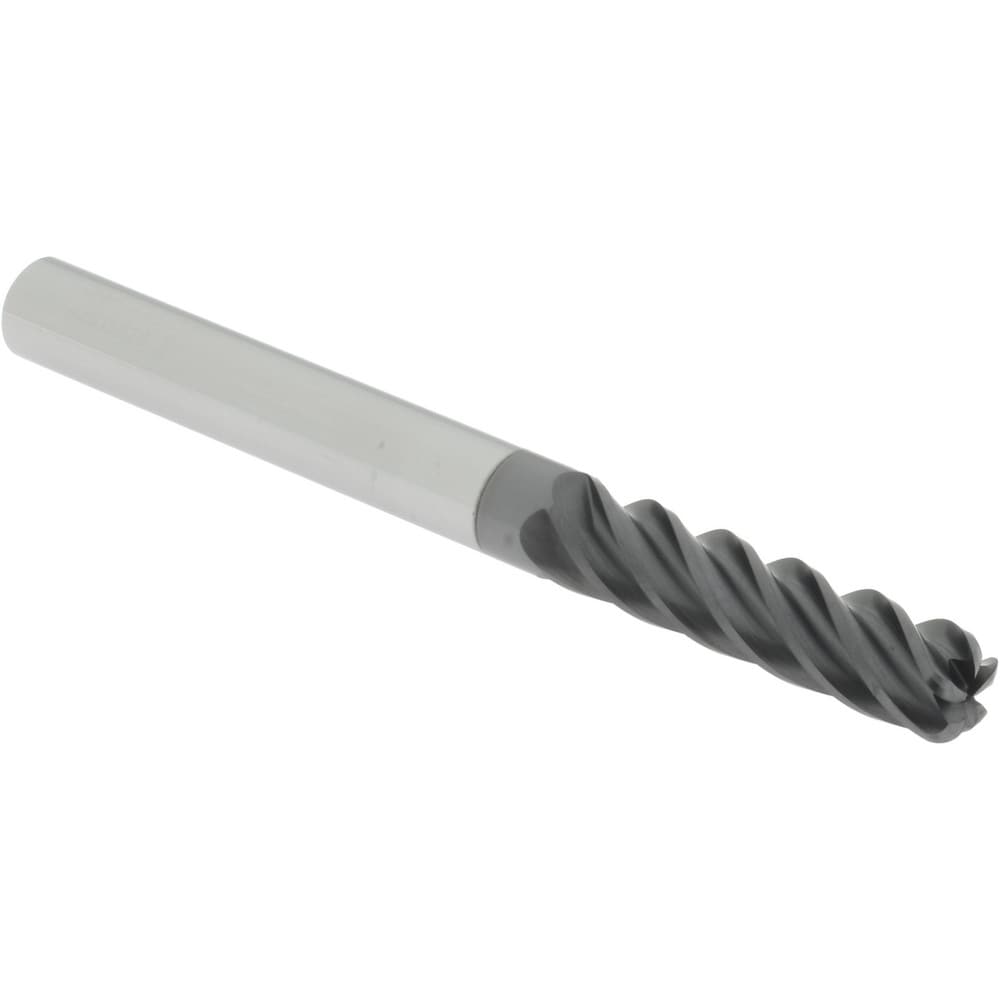 Corner Radius End Mill: 3/8" Dia, 1-1/2" LOC, 38 deg Helix, Corner Radius End, Centercutting Series HS