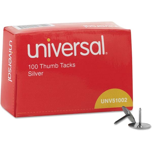 Universal Thumb Tacks, Steel, Silver, 5/16 inch, 100/Box