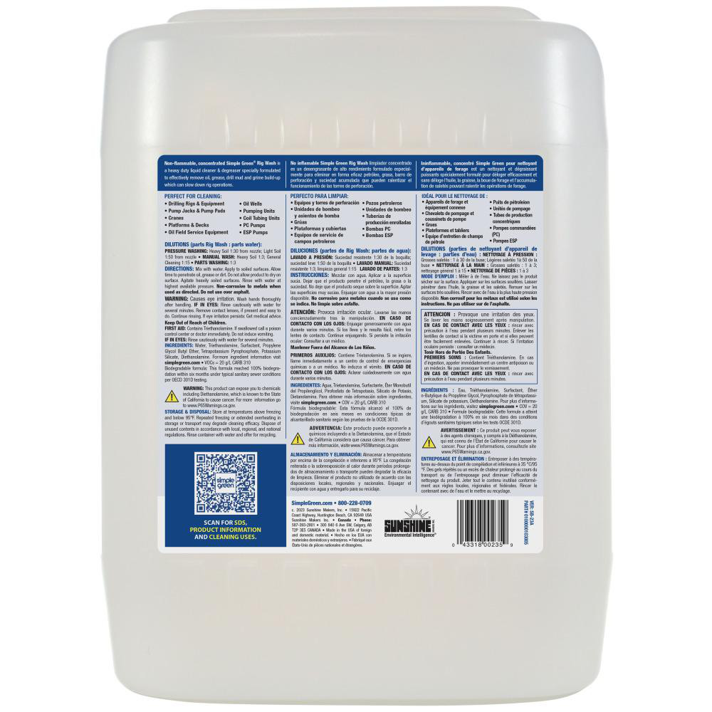 Simple Green® - Rig Wash Cleaner & Degreaser, 5 gal Pail | MSC Direct