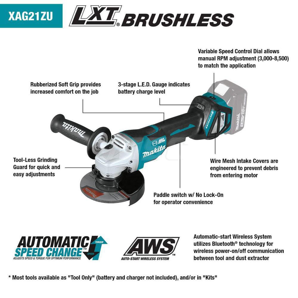 Makita Corded Angle Grinder: 4-1/2 to 5″ Wheel Dia, 3,000 to 8,500 RPM, 5/8-11  Spindle 42587824 MSC Industrial Supply