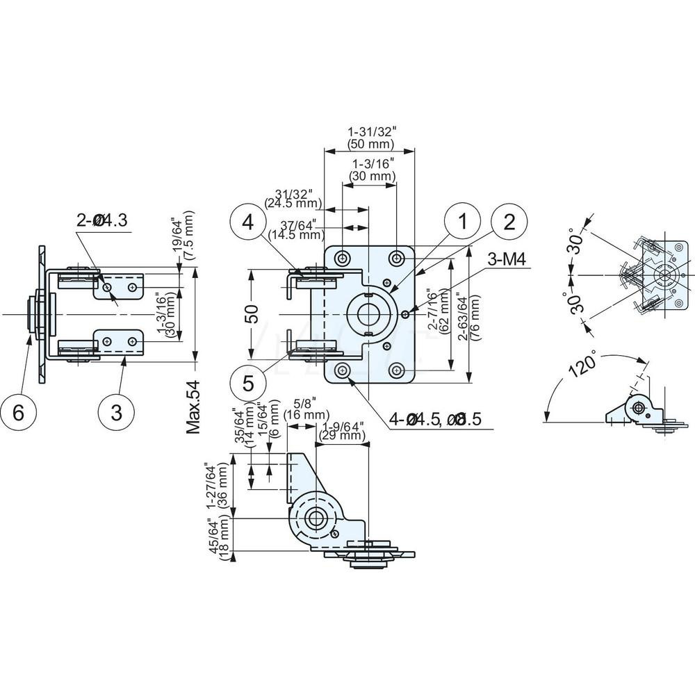 Sugatsune Dual Axis Torque Hinge 8 Mounting Holes MSC Direct