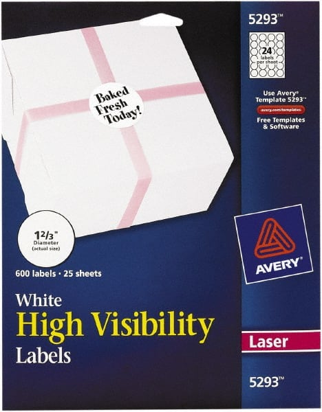 Label Maker Label: White, Paper, 1-21/32" OAW, 600 per Roll