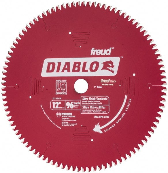 DIABLO D1296N Wet & Dry Cut Saw Blade: 12" Dia, 1" Arbor Hole, 0.091" Kerf Width, 96 Teeth 