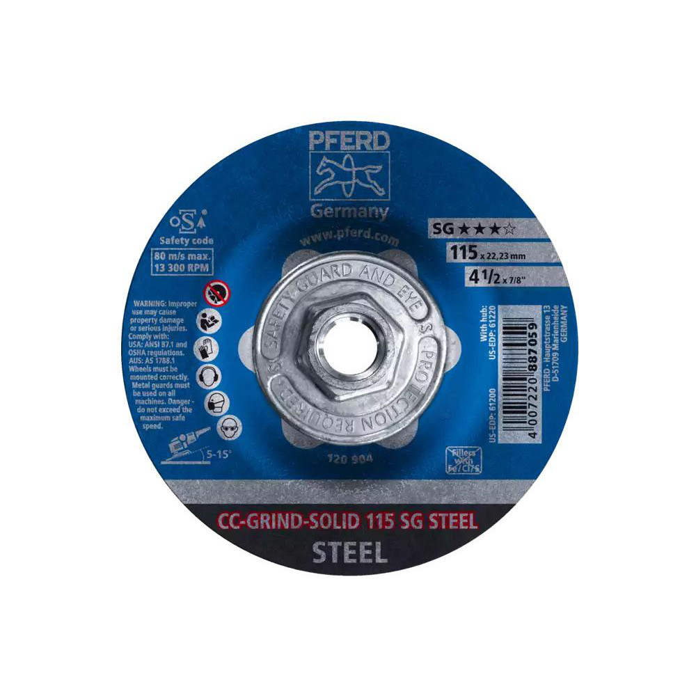 Depressed Center Wheel: Type 27, 4-1/2" Dia, 0.185" Thick, Aluminum Oxide