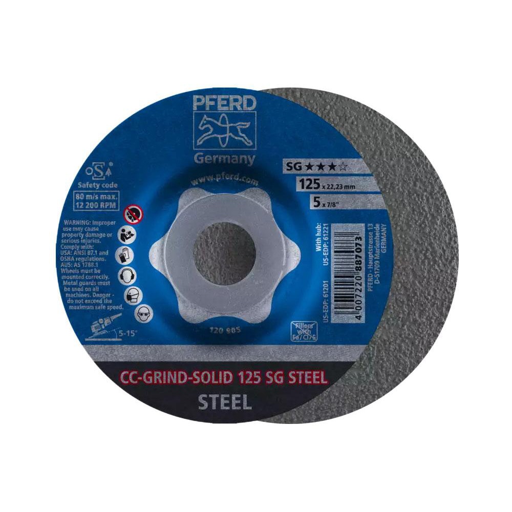 Depressed Grinding Wheel:  Type 27,  5" Dia,  7/8" Hole,  Aluminum Oxide