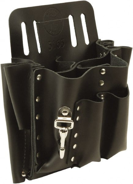 Tool Pouch: 10 Pockets, Leather, Black