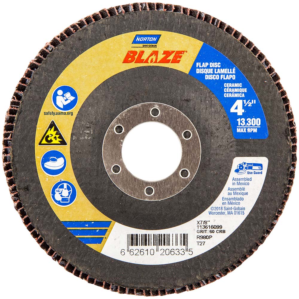 Norton Flap Disc 41/2" Dia, 7/8" Hole, 60 Grit, Ceramic Alumina, Type 27 MSC Industrial