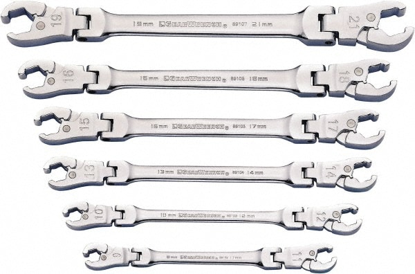 GEARWRENCH 89101D Flare Nut Wrench Set: 6 Pc, 10 x 12 mm 13 x 14 mm 15 x 17 mm 16 x 18 mm 19 x 21 mm & 9 x 11 mm Wrench, Metric Image