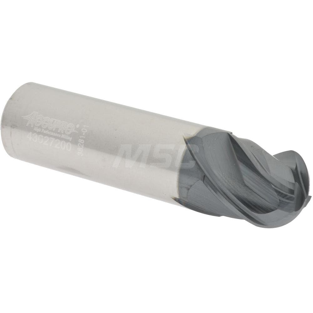 Ball End Mill: 3/4" Dia, 1" LOC, 4 Flute, Solid Carbide