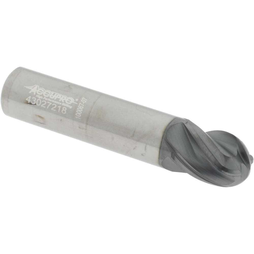 Ball End Mill: 1/2" Dia, 5/8" LOC, 4 Flute, Solid Carbide