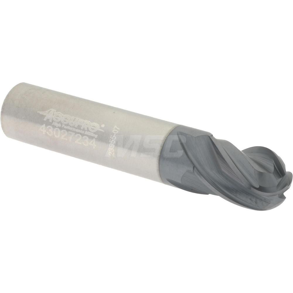 Accupro 436S3750BNC15 Ball End Mill: 0.375" Dia, 0.5" LOC, 4 Flute, Solid Carbide 