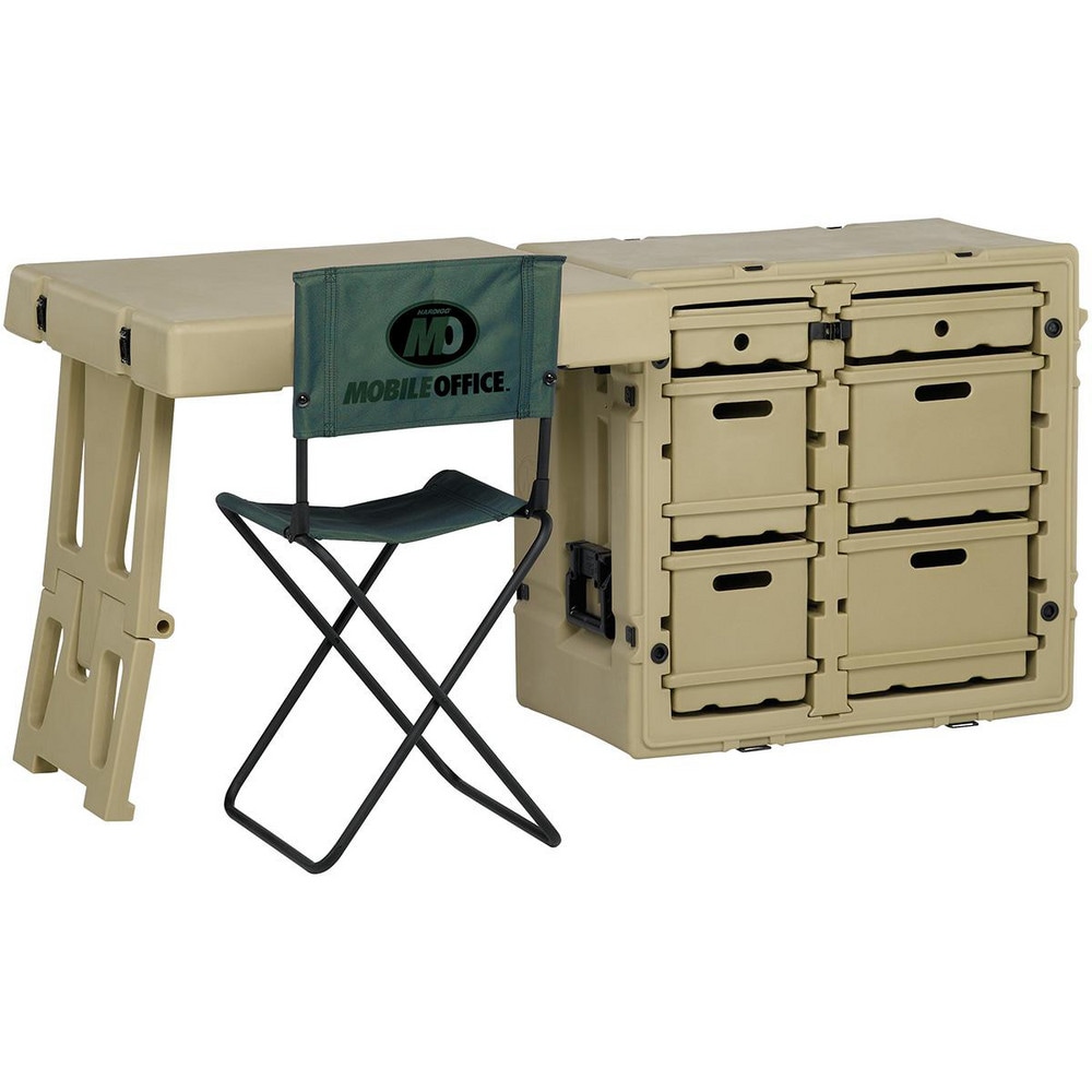 6 Drawer Single Fold Office Desk: and Chair, Olive Drab