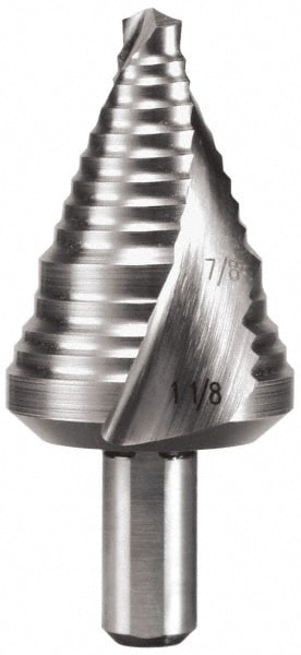 Hertel SDD43274570 Step Drill Bits: 7/8" to 1-1/8" Hole Dia, 3/8" Shank Dia, Cobalt, 2 Hole Sizes Image