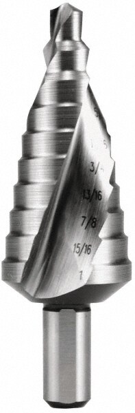 Hertel SDD43274604 Step Drill Bits: 13/32" to 1" Hole Dia, 3/8" Shank Dia, Cobalt, 9 Hole Sizes Image