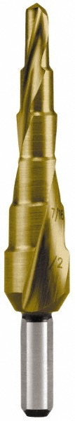 Hertel SDD43274695 Step Drill Bits: 3/16" to 1/2" Hole Dia, 1/4" Shank Dia, High Speed Steel, 6 Hole Sizes Image