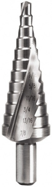 Hertel SDD43274745 Step Drill Bits: 3/16" to 7/8" Hole Dia, 3/8" Shank Dia, High Speed Steel, 12 Hole Sizes Image