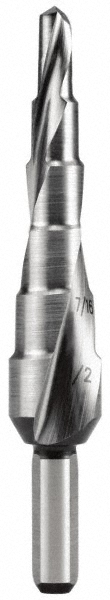 Hertel SDD43274778 Step Drill Bits: 3/16" to 1/2" Hole Dia, 1/4" Shank Dia, High Speed Steel, 6 Hole Sizes Image