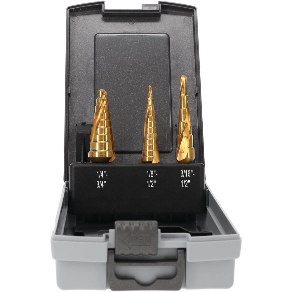 Drill Bit Set: Step Drill Bits, 3 Pc, 118 °, High Speed Steel