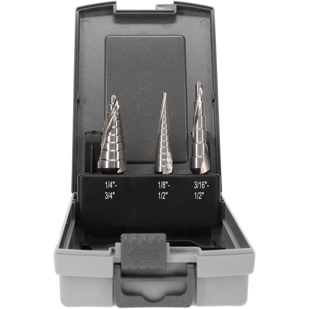 Drill Bit Set: Step Drill Bits, 3 Pc, 118 °, High Speed Steel