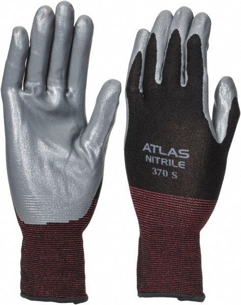 General Purpose Work Gloves: Small, Nitrile & Polyurethane Coated, Nylon